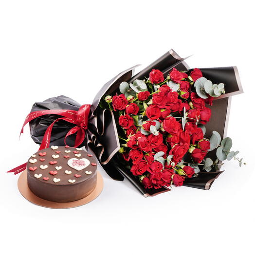 Bouquet of Baby Roses with Valentine s Chocolate Cake Combo