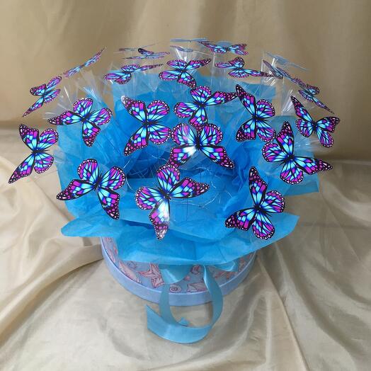 Hatbox with butterflies, backlight color blue