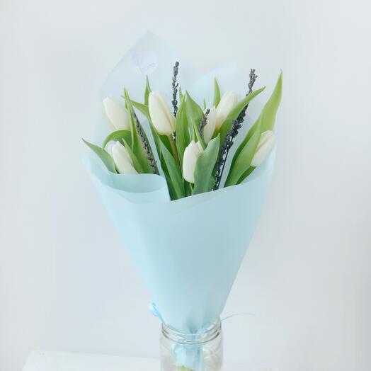 Белые тюльпаны с лавандой, XS