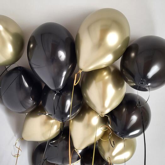 Красивое сочетание изысканных светло-золотых хром и чёрных шаров. Шарики под потолок - 15 шт