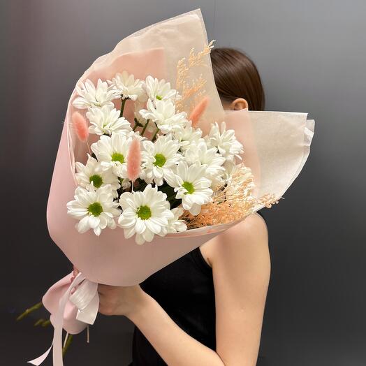 Букет комплимент  из хризантем и сухоцветов 🌸