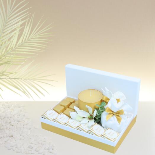 Golden Glow Birthday Hamper – Small Gift Box with Candle   Sweets