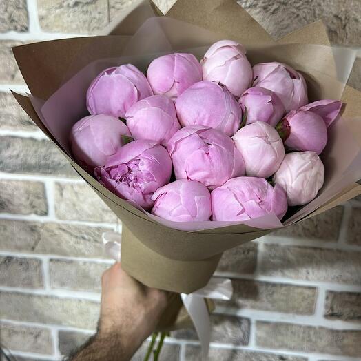 Шикарные розовые пионы 15 шт