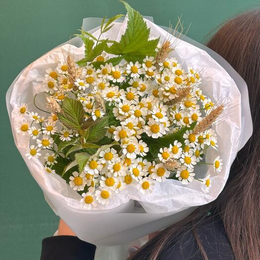 Букет учителю, Кустовые ромашки с колосьями