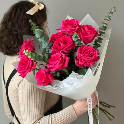 Букет малиновых роз, 9 шт