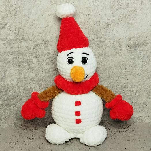 Вязаная игрушка снеговик, красный, 20 см