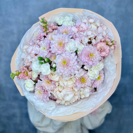 Нежно розовый 💖 букет из гортензий, пастельных хризантем, маттиолы и гвоздик для любимой девушки 🤩😍🌸