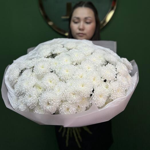 Букет из 15 кустовых хризантем «Белое облако»