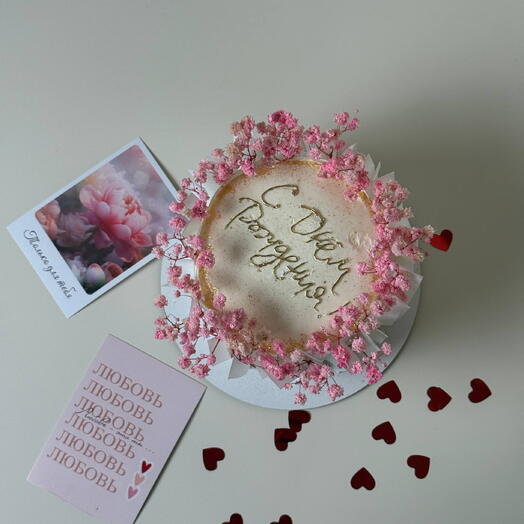 Бенто торт с днем рождения с цветами и вафельной бумагой