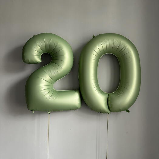 Шары цифры «20» на юбилей оливковые