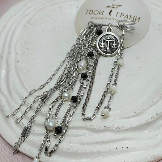 Брошь-булавка "ВЕСЫ" с жемчугом и шпинелью