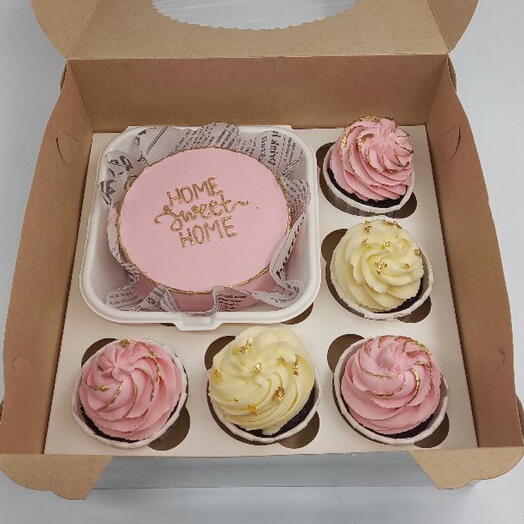 Бенто-торт + капкейки 🧁 Ваш цвет и надпись, Любой дизайн