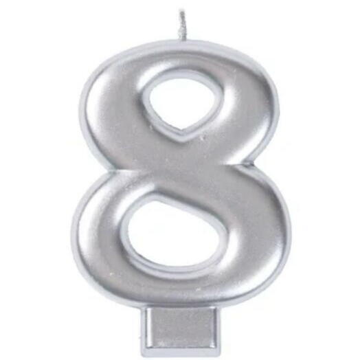 Свеча-Цифра 8 Серебряная, 8 см