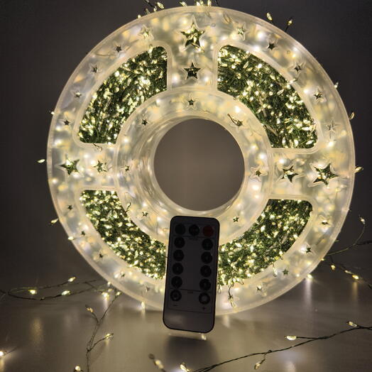 Гирлянда Роса Мишура хвойная лапа 100 метров с пультом на зеленой проволоке