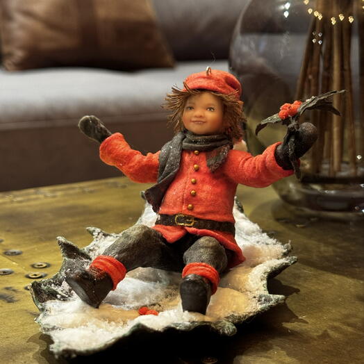 "Веселый эльф". Ретро сувенир ручной работы. Ватная интерьерная статуэтка/ ёлочная игрушка