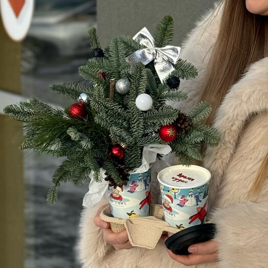 Новогодний подарочный набор «Торт в стаканчике и композиция из нобелиса», «время чудес»