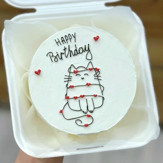 Бенто торт happy birthday с рисунком котика