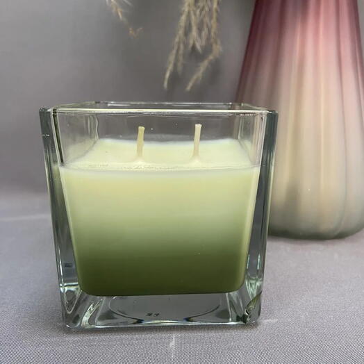 Свеча восковая в стеклянном подсвечнике "Green tea"