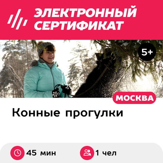 Подарочный сертификат Конная прогулка для 1 человека в составе группы (45 мин.)