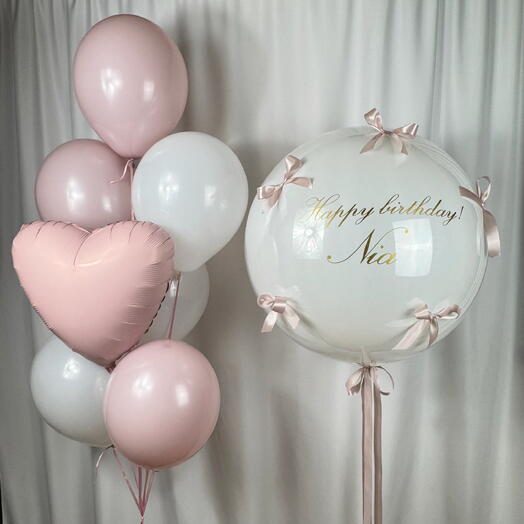 Воздушные шары день рождения для девушки Гигант баблс. Helium balloons Happy Birthday for her Giant Bubble