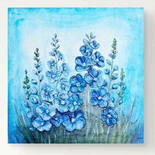 Дельфиниумы — фактурная картина маслом с синими цветами/Delphinium Oil Painting – Textured Blue Floral Wall Art