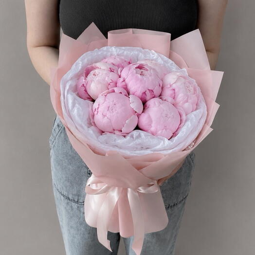 АКЦИЯ 💗Розовые нежные пионы (5) моно-букет 💗