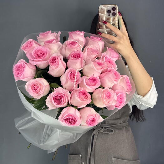 Монобукет💕 с пионовидной розой Мандала 25 штук с бусами
