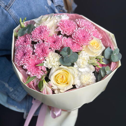 Букет 🌸🤍🌸 "весенняя нежность" с пионовидными розами