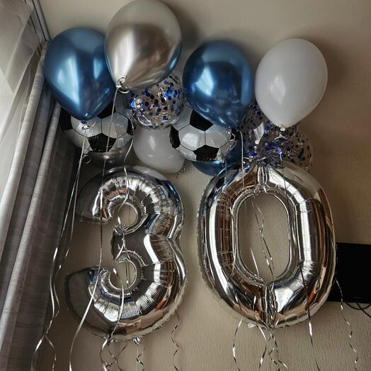 Воздушные шары футбол на 30лет мужчины, мужа,парня,любимого,сына-13шаров