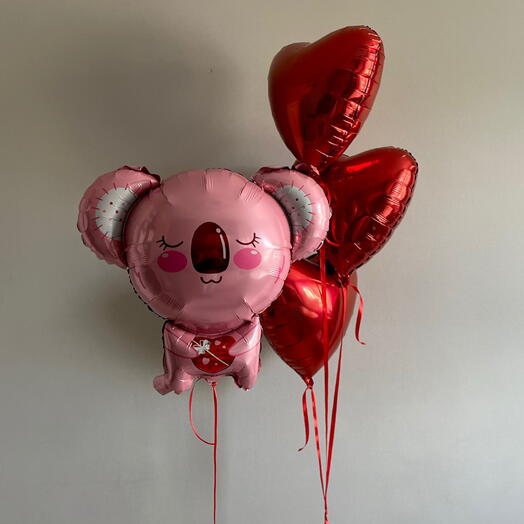 Шарики сердце и мишка коала с сердечком ️ Красное сердце 🎈 Мишка