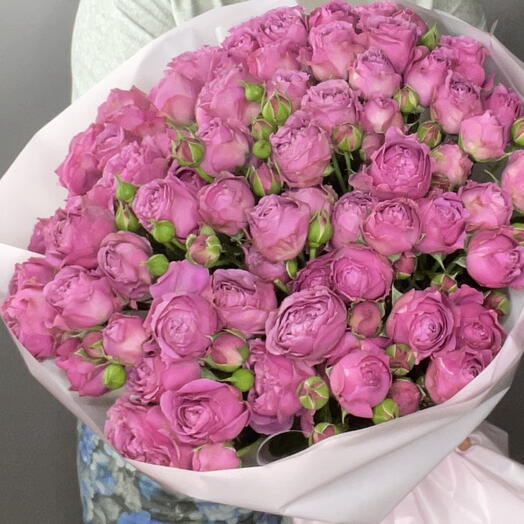 Букет "Мисти" из пионовидных роз, 19 шт , яркие - розовые 💕