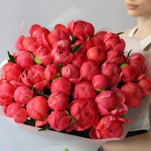 Букет коралловых пионов (59шт)