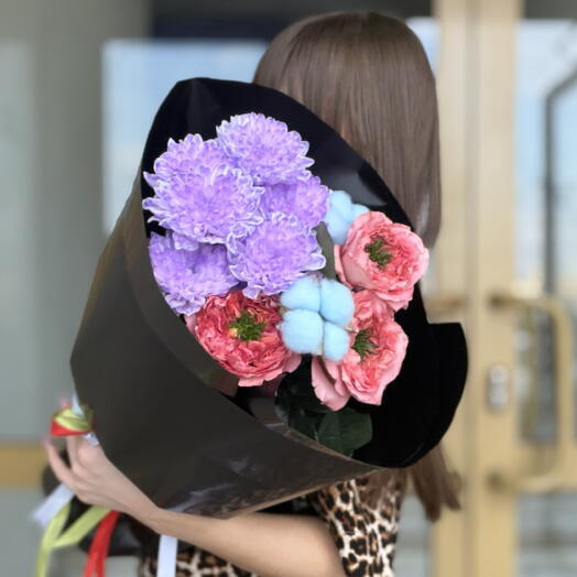 Трендовый💜 дофаминовый букет в черной упаковке️😍