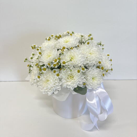 Композиция в коробке  с хризантемой и ромашкой 🌼