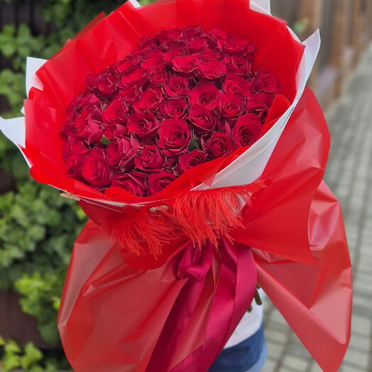 Большой букет из 51 красной розы 🌹