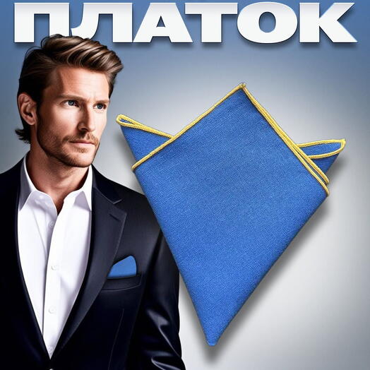 Платок паше мужской в пиджак хлопковый голубой однотонный