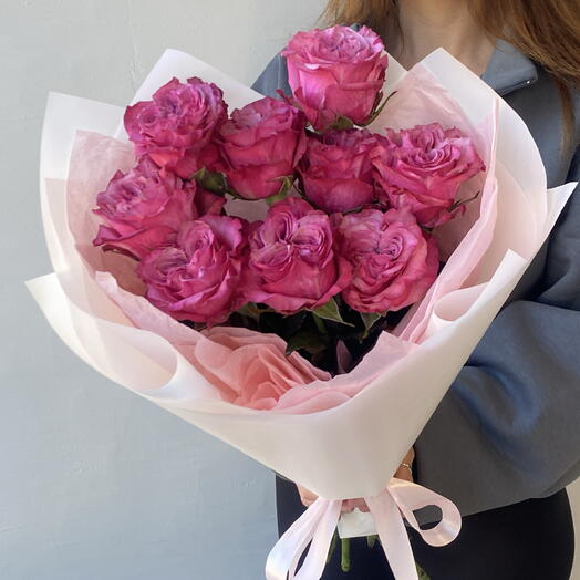 Монобукет из 9 пионовидных малиновых роз💖