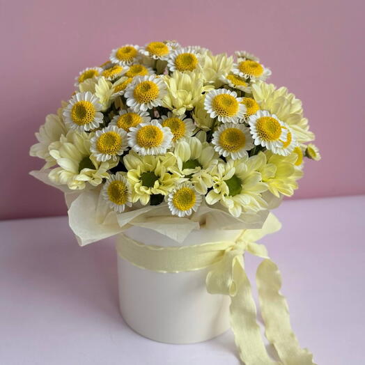 Композиция из хризантем в коробке🌼💛