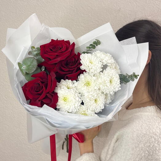 Купидон 🥰 авторский Дуо букет с красными французскими розами