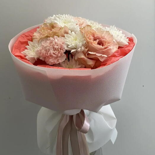 🎀Букет с розами, диантусами и кустовой хризантемой 🎀