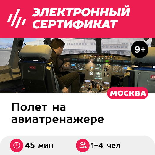 Подарочный сертификат Полет на авиатренажере самолета Airbus A320, 45 мин, 1-4 чел, выходные дни