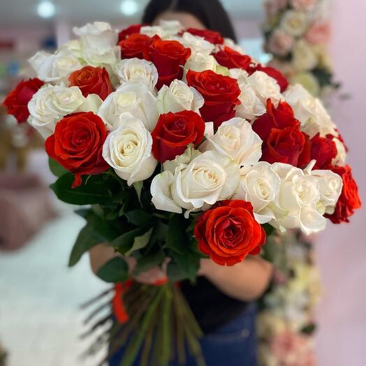 51 red and white roses