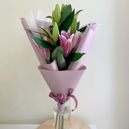 Monobucket of pink lilies