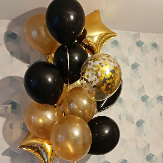Набор воздушные шары золотые и черные Блеск золота 15 шт