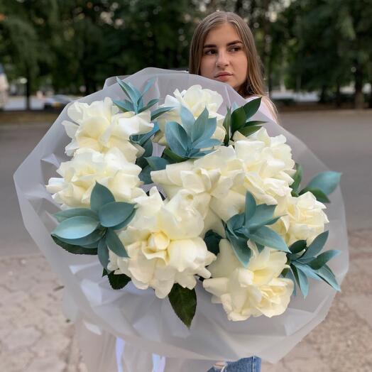 Lace white roses with greenery