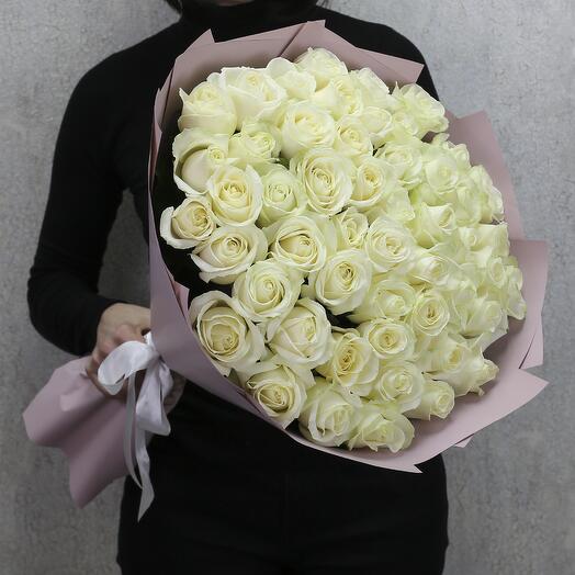 51 white Avalanche roses 60 cm in designer packaging