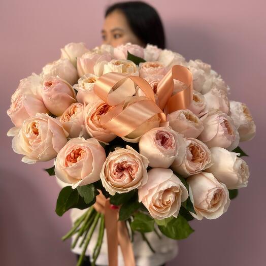 A large bouquet of 35 roses by David Austin "Juliet" 🌸Varietal peony-shaped roses