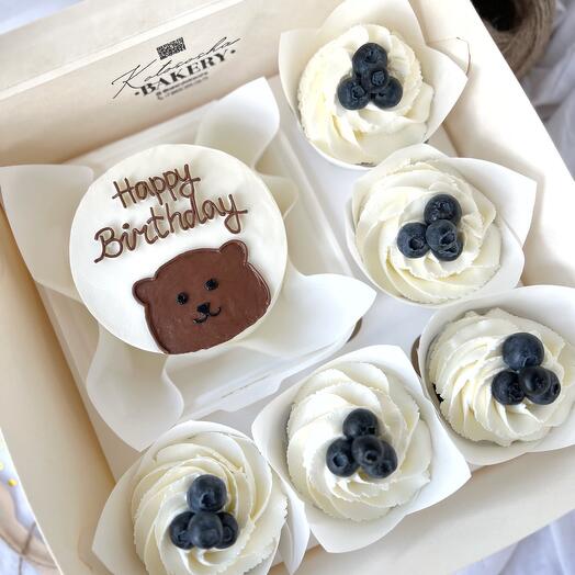 Conjunto de pastel de Bento + cupcakes