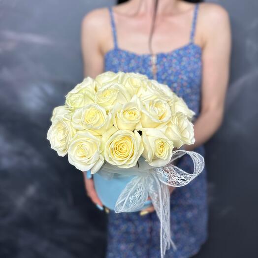 The flowers in the box are white roses