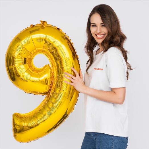 Воздушный шар цифра 9 золото с гелием - 100см